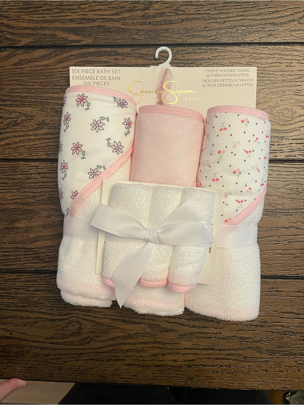 Jessica Simpson Baby Pink Floral Hooded Towel & Washcloth Set